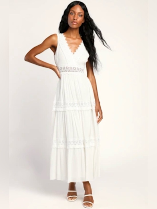 Lulus Dresses & Skirts - Lulus Spanish Sun White Sleeveless Tiered Lace Maxi Dress Size Medium